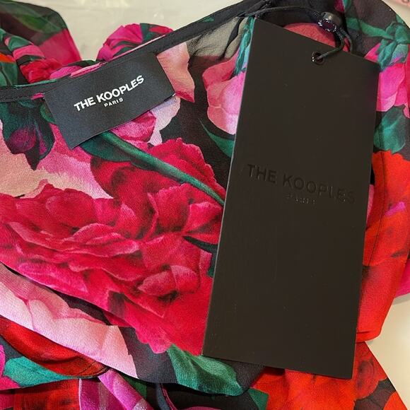 The Kooples Dolve Vita Floral Rose Silk Wrap Long Sleeve Mini Dress Size Large - Picture 12 of 14